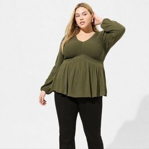 Babydoll Washable Crinkle Gauze V-Neck Smocked Top BNWOT